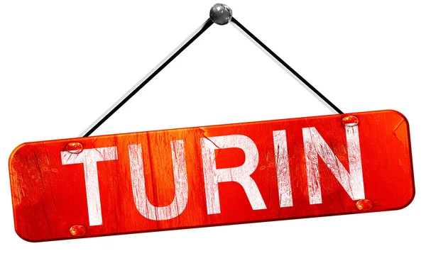 Turin, 3D rendering, a red hanging sign