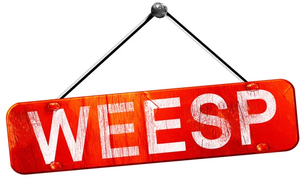 Weesp, representación 3D, un signo colgante rojo — Foto de Stock