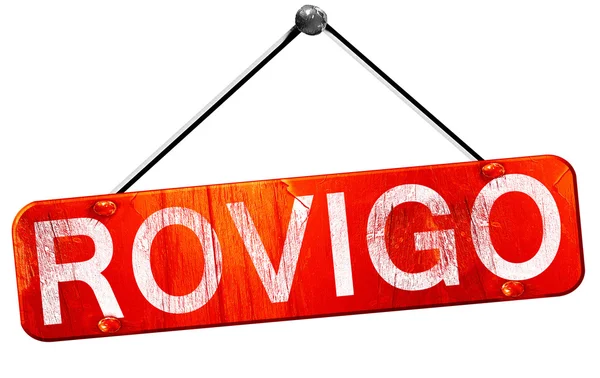 Rovigo, representación 3D, un cartel colgante rojo — Foto de Stock