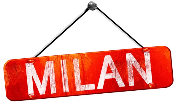 Milano, rendering 3D, cartello rosso appeso — Foto Stock