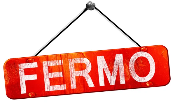 Fermo, 3D rendering, a red hanging sign