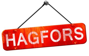Hagfors, 3D rendering, a red hanging sign