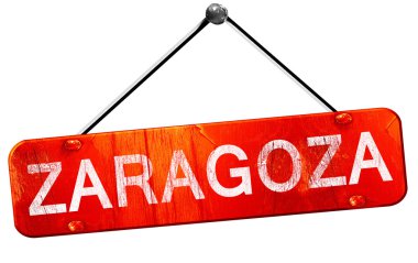 Zaragoza, 3D rendering, a red hanging sign
