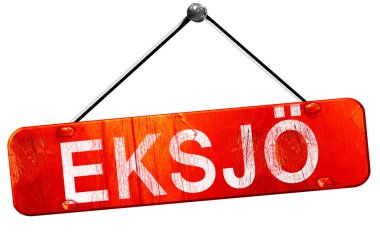 Eksjo, 3D rendering, a red hanging sign