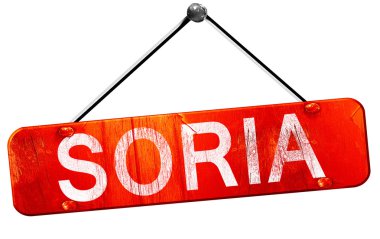 Soria, 3D rendering, a red hanging sign