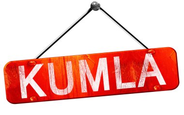 Kumla, 3D rendering, a red hanging sign
