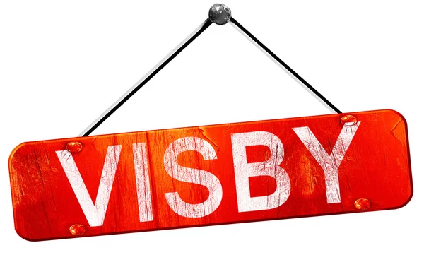Visby, 3D rendering, a red hanging sign