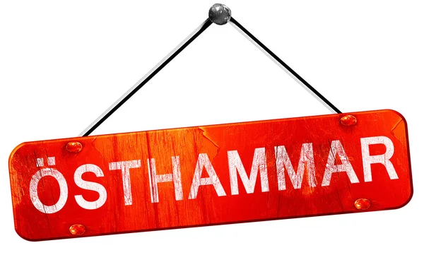 Osthammar, 3D-rendering, een rode opknoping sign — Stockfoto