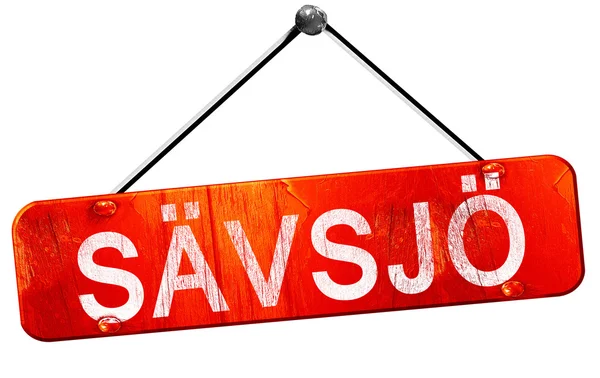 Savsjo, 3D rendering, a red hanging sign — Stock fotografie