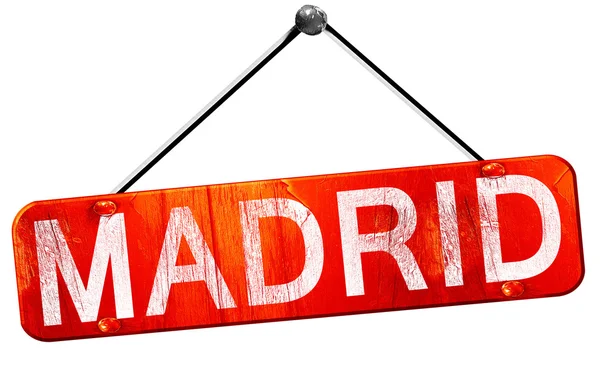 Madrid, rendering 3D, cartello rosso appeso — Foto Stock