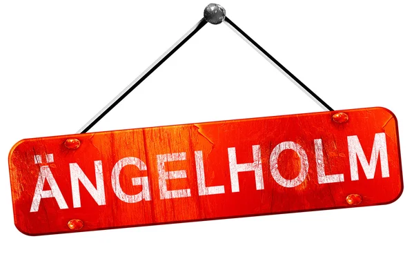 Angelholm, 3d vykreslování, červený visí znamení — Stock fotografie