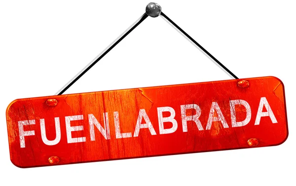 Fuenlabrada, 3D rendering, a red hanging sign — Stock Photo, Image