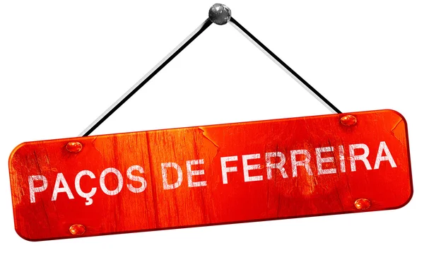 Pacos de ferreira, representación 3D, un letrero colgante rojo — Foto de Stock