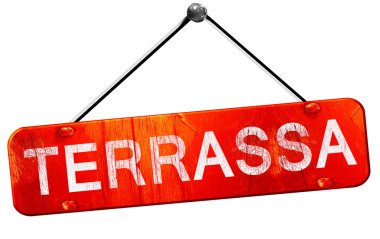 Terrassa, 3d render, işareti asılı kırmızı
