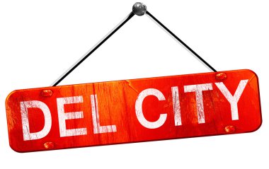 Del şehir, 3d render, işareti asılı kırmızı