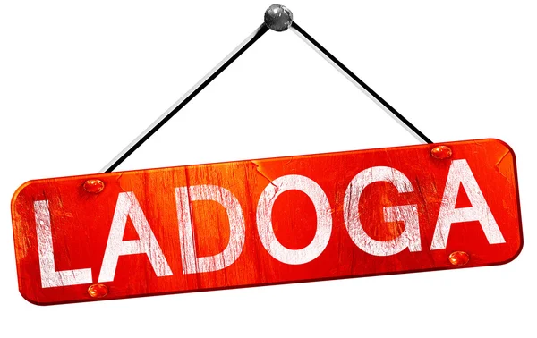 Ladoga, 3D rendering, a red hanging sign — Stock Photo, Image