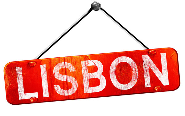 Lisbon, 3D rendering, a red hanging sign