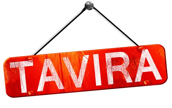 Tavira, 3D rendering, a red hanging sign — Stock Photo, Image