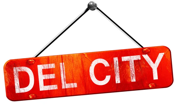 Del şehir, 3d render, işareti asılı kırmızı