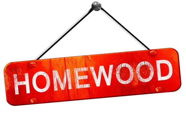 Homewood, 3d vykreslování, červený visí znamení — Stock fotografie