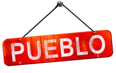 Pueblo, 3d render, işareti asılı kırmızı