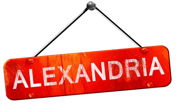 Alexandria, representación 3D, un signo colgante rojo — Foto de Stock