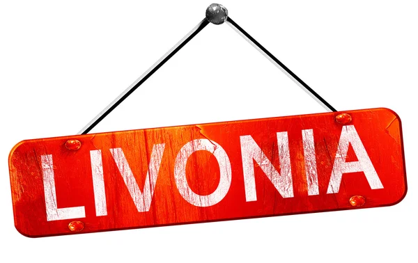 Livonia, rendu 3D, un panneau rouge suspendu — Photo