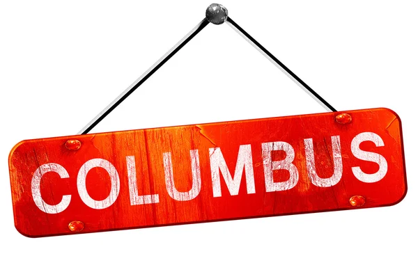 Columbus, 3d-rendering, en röd hängande tecken — Stockfoto