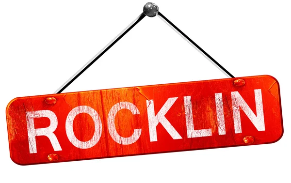Rocklin, representación 3D, un signo colgante rojo — Foto de Stock