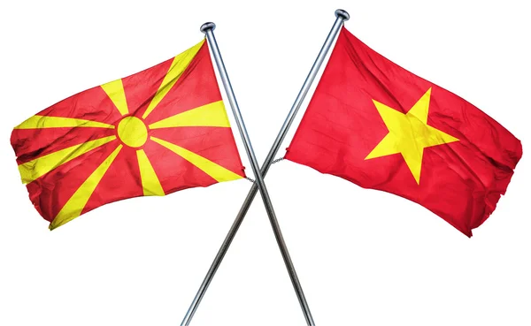 Makedoniens flagga med Vietnam flagga, 3d-rendering — Stockfoto