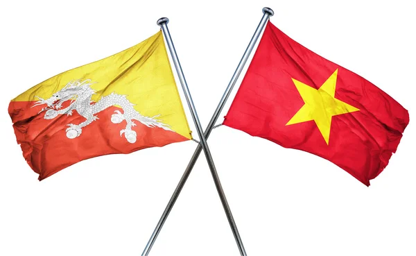 Vlajka vlajka Bhútánu s Vietnamem, 3d vykreslování — Stock fotografie