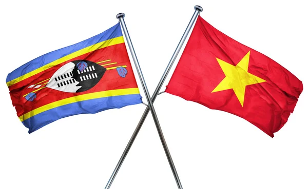 斯威士兰国旗与越南国旗，3d 渲染 — 图库照片