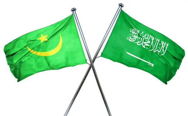 Mauritánie vlajka Saúdské Arábie vlajka, 3d vykreslování — Stock fotografie