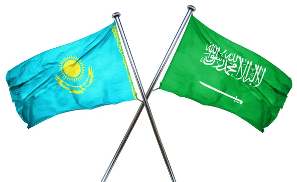 Kazachstán vlajka Saúdské Arábie vlajka, 3d vykreslování — Stock fotografie