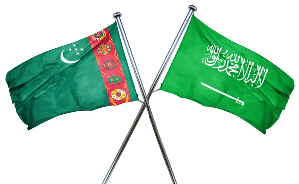 Turkmenistánu vlajka Saúdské Arábie vlajka, 3d vykreslování — Stock fotografie