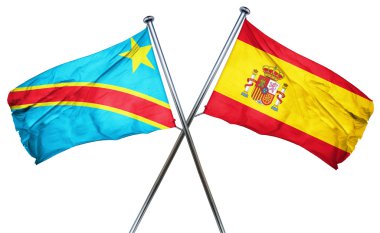 Demokratik Cumhuriyeti Kongo bayrağı ile İspanya bayrağı, 3d render