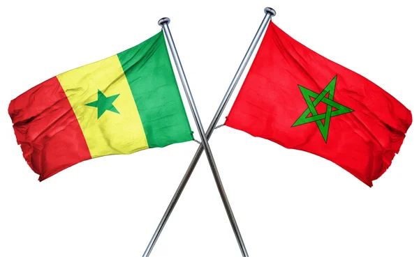 Bandiera Senegal con bandiera Marocco, rendering 3D — Foto Stock