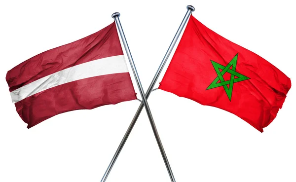 Latvia flag with Morocco flag, 3D rendering