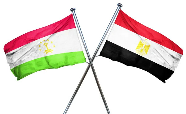 Tadzjikistans flagga med Egypten flagga, 3d-rendering — Stockfoto