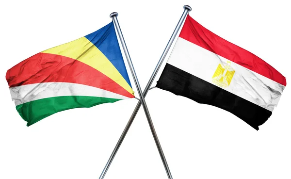 Seychellernas flagga med Egypten flagga, 3d-rendering — Stockfoto