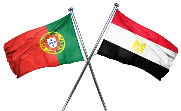 Bandera de Portugal con bandera de Egipto, Renderizado 3D — Foto de Stock