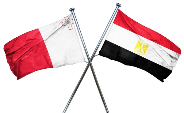 Malta flag with Egypt flag, 3D rendering