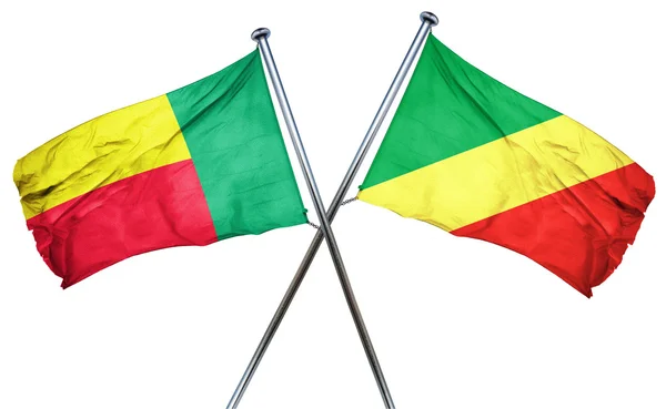 Drapeau du Bénin avec drapeau du Congo, rendu 3D — Photo