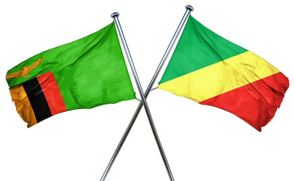 Drapeau Zambie avec drapeau Congo, rendu 3D — Photo