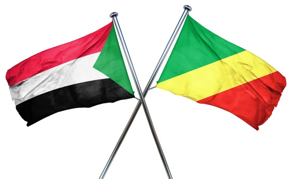 Drapeau Soudan avec drapeau Congo, rendu 3D — Photo