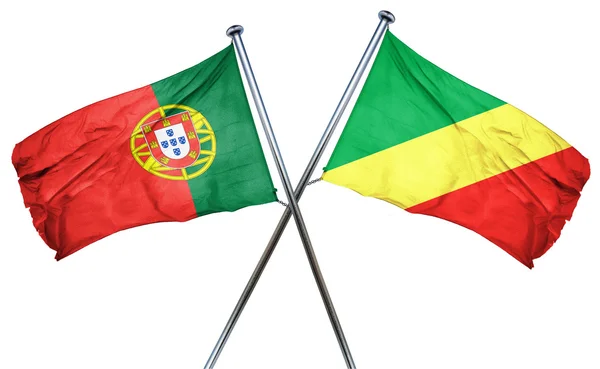 Portugal vlag met congo vlag, 3D-rendering — Stockfoto