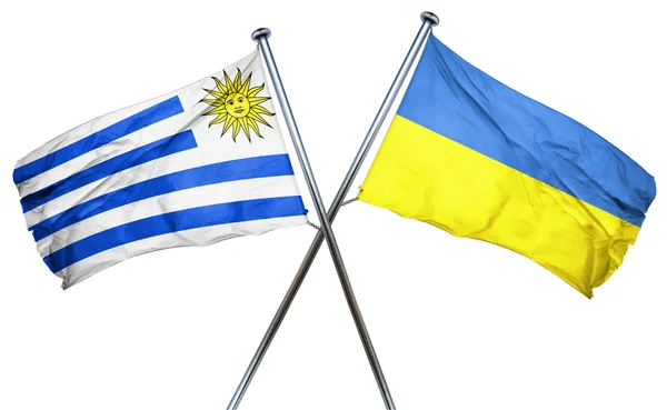 Uruguay flag with Ukraine flag, 3D rendering