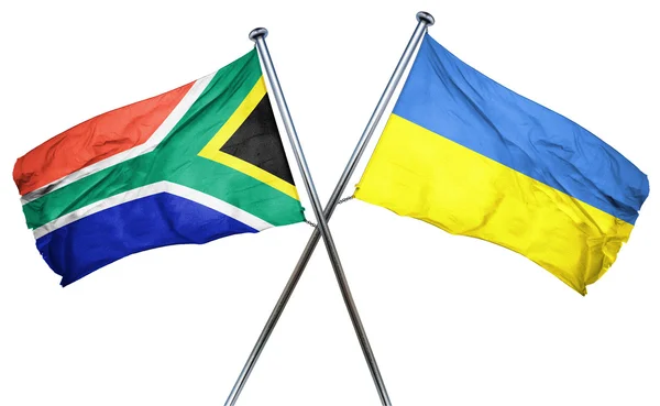 Ukrayna bayrağı, 3d render ile Güney Afrika bayrağı — Stok fotoğraf