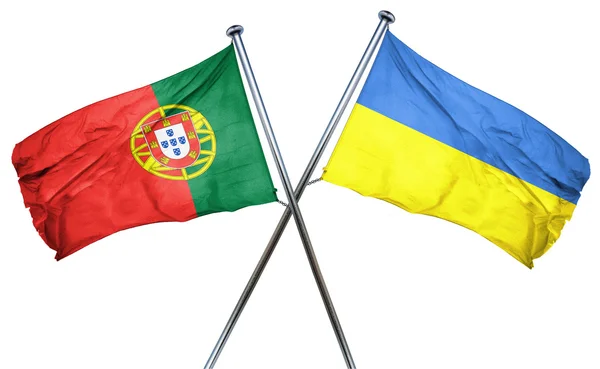 Portugal vlag met Oekraïne vlag, 3D-rendering — Stockfoto