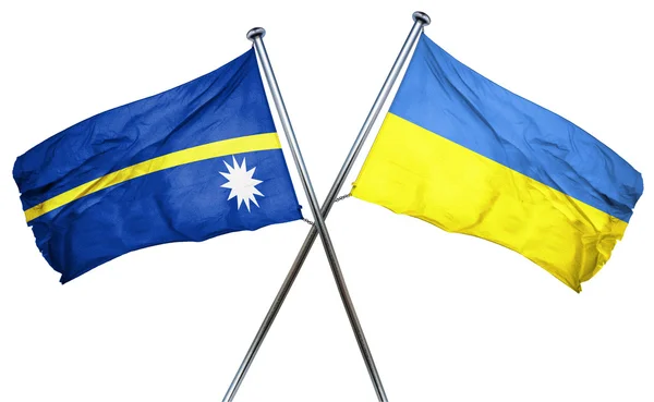 Bandera de Nauru con bandera de Ucrania, representación 3D — Foto de Stock